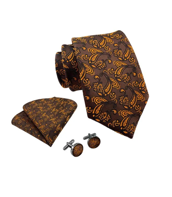 Paisley stropdas set bruin